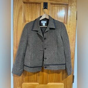 Vintage Two Piece Pendleton Career Textured Wool Leather Trim Blazer Skirt Set